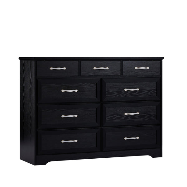 Bedroom Dresser, 9 Drawer Long Dresser With Antique Handles, Wood Chest Of Drawers For Kids Room, Li