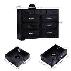 Bedroom Dresser, 9 Drawer Long Dresser With Antique Handles, Wood Chest Of Drawers For Kids Room, Li